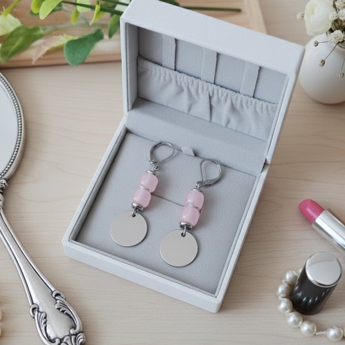 Boucles d'oreilles acier inoxydable et sequin métal