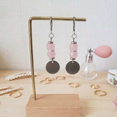 Boucles d'oreilles acier inoxydable et sequin métal