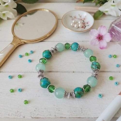Bracelet perles imitation jade verte