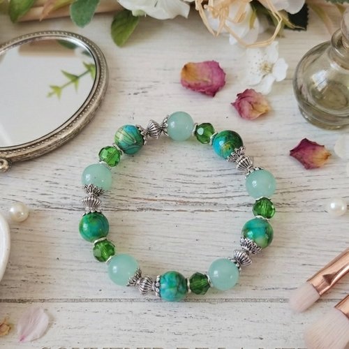 Bracelet perles imitation jade verte