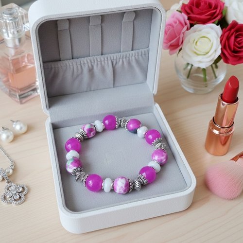 Bracelet perles jade fuchsia