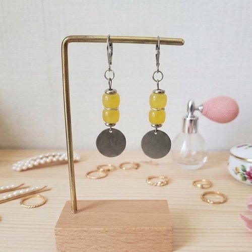 Boucles d'oreilles acier inoxydable et sequin métal