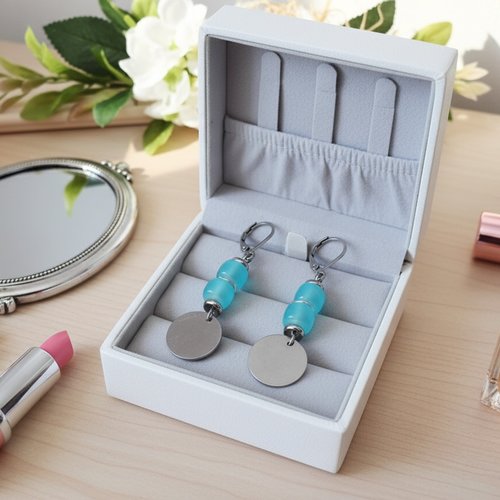 Boucles d'oreilles acier inoxydable et sequin métal