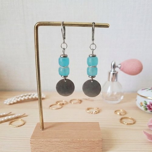 Boucles d'oreilles acier inoxydable et sequin métal