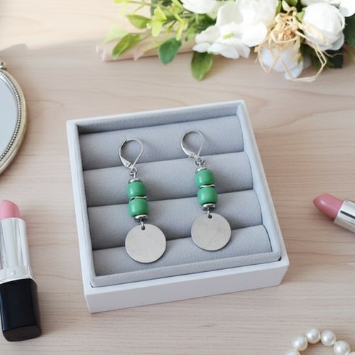 Boucles d'oreilles acier inoxydable et sequin métal