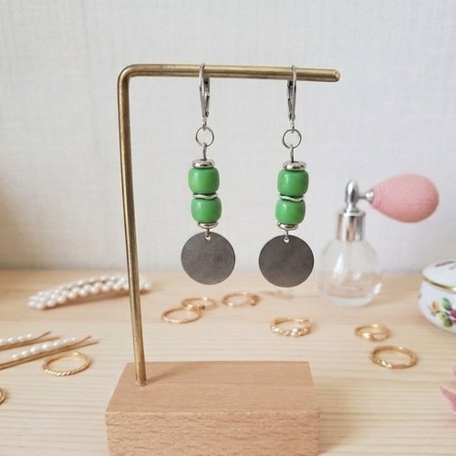 Boucles d'oreilles acier inoxydable et sequin métal