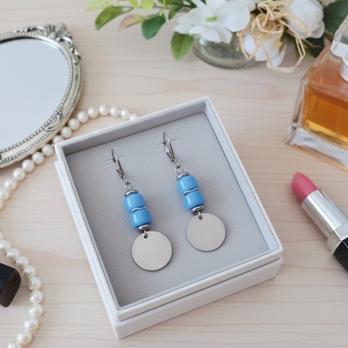 Boucles d'oreilles acier inoxydable et sequin métal