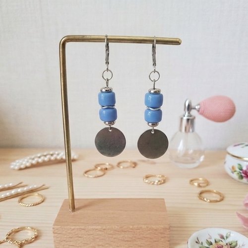 Boucles d'oreilles acier inoxydable et sequin métal