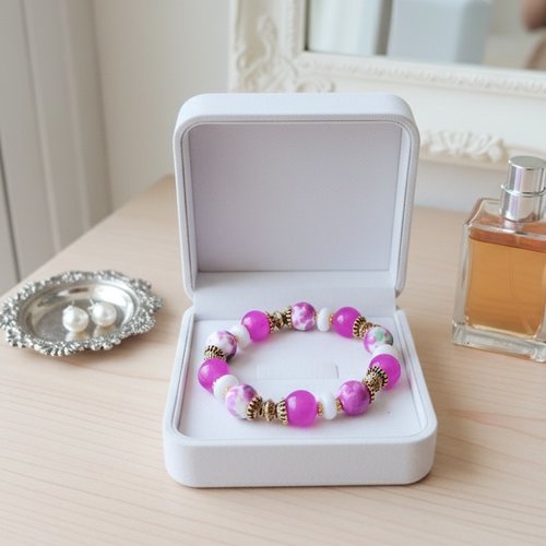 Bracelet perles jade fuchsia