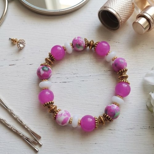 Bracelet perles jade fuchsia