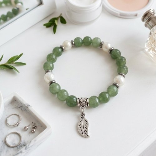 Bracelet fil élastique perles en verre imitation jade