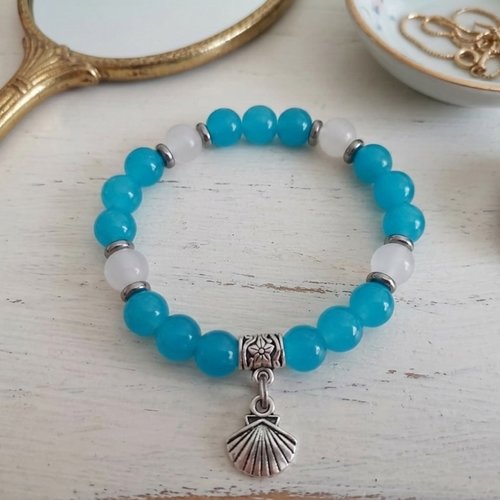 Bracelet fil élastique perles en verre imitation jade