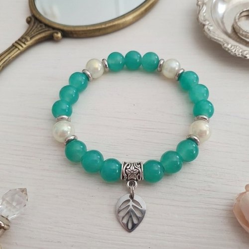 Bracelet fil élastique perles en verre imitation jade