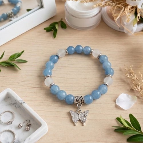 Bracelet fil élastique perles en verre imitation jade