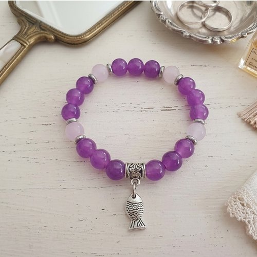 Bracelet fil élastique perles en verre imitation jade