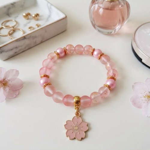 Bracelet fil élastique perles en verre tréfilé doré