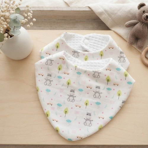 Lot de 2 bavoirs bandana coton blanc et nid d'abeilles