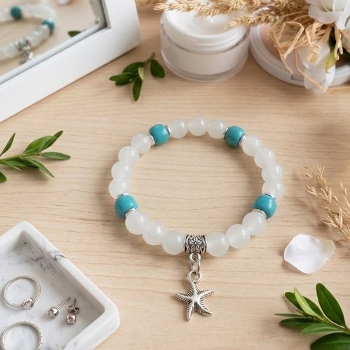 Bracelet fil élastique perles en verre imitation jade