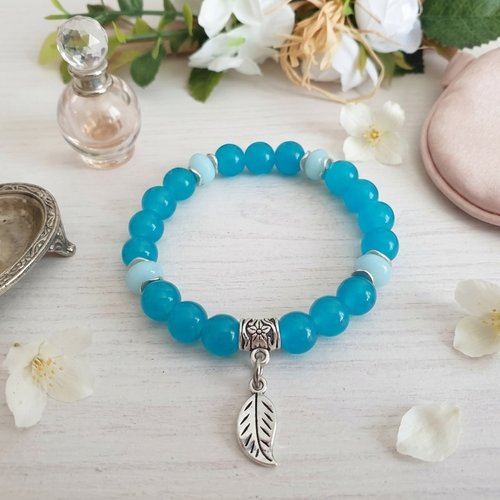 Bracelet fil élastique perles en verre imitation jade