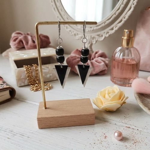 Boucles d'oreilles acier inoxydable pendentif triangle métal et émail