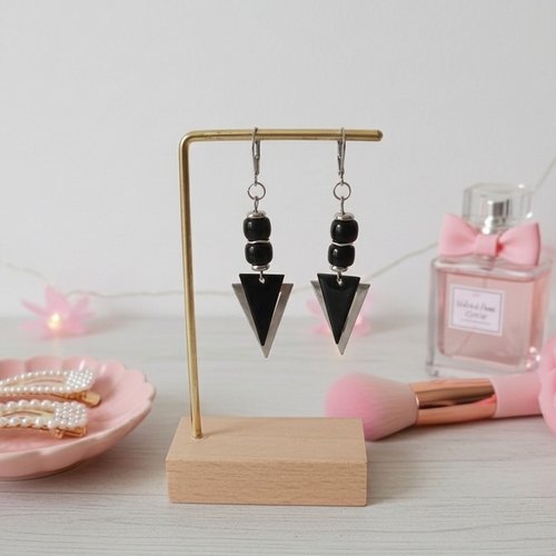 Boucles d'oreilles acier inoxydable pendentif triangle métal et émail