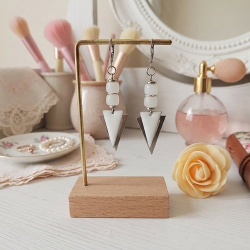 Boucles d'oreilles acier inoxydable pendentif triangle métal et émail