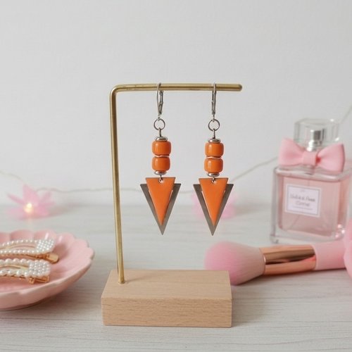 Boucles d'oreilles acier inoxydable pendentif triangle métal et émail