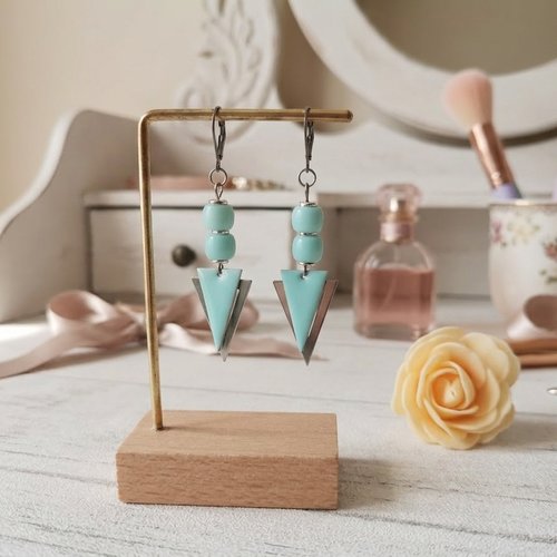 Boucles d'oreilles acier inoxydable pendentif triangle métal et émail