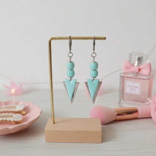 Boucles d'oreilles acier inoxydable pendentif triangle métal et émail