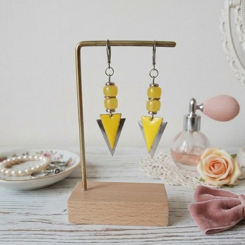 Boucles d'oreilles acier inoxydable pendentif triangle métal et émail