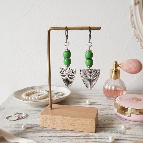 Boucles d'oreilles acier inoxydable, pendentif ail et perles colonnes