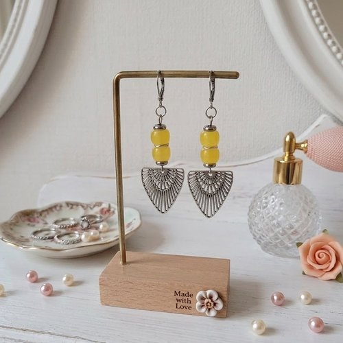 Boucles d'oreilles acier inoxydable, pendentif ail et perles colonnes