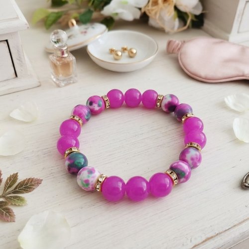 Bracelet perles jade fuchsia