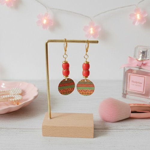 Boucles d'oreilles acier inoxydable doré et pendentif imprimé