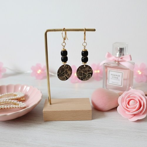 Boucles d'oreilles acier inoxydable doré et pendentif imprimé