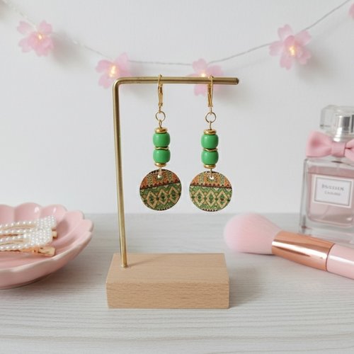 Boucles d'oreilles acier inoxydable doré et pendentif imprimé