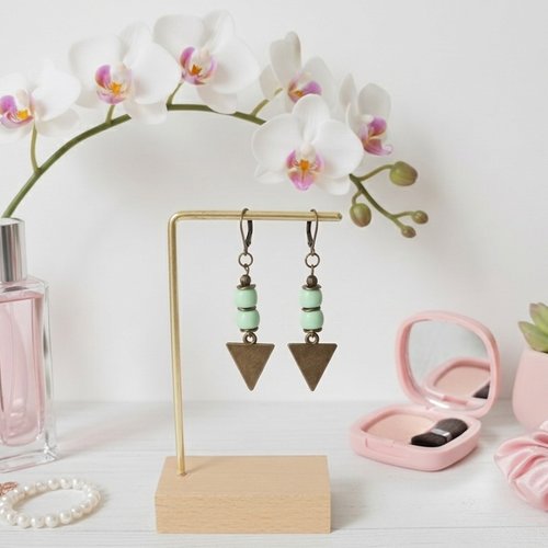 Boucles d'oreilles pendentif métal et perles en verre colonne