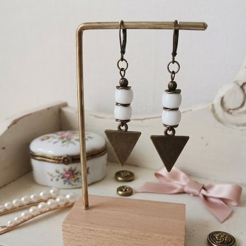 Boucles d'oreilles pendentif métal et perles en verre colonne