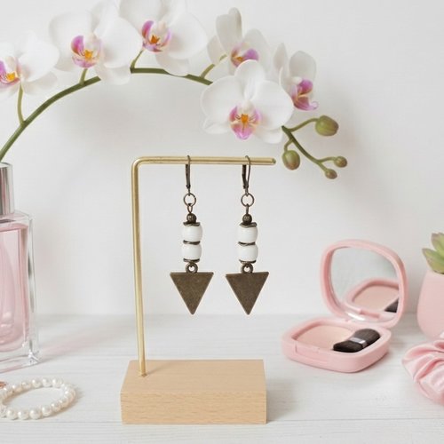 Boucles d'oreilles pendentif métal et perles en verre colonne