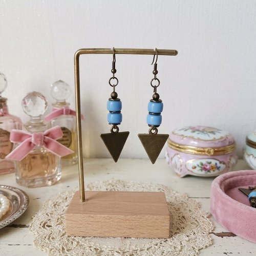 Boucles d'oreilles pendentif métal et perles en verre colonne