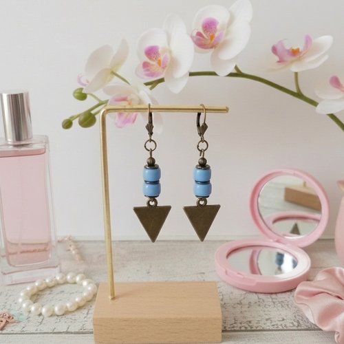 Boucles d'oreilles pendentif métal et perles en verre colonne