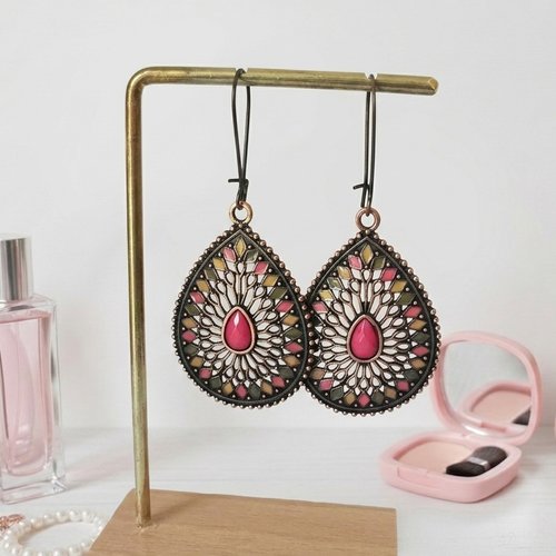 Boucles d'oreilles gros pendentif cuivre rouge