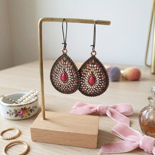 Boucles d'oreilles gros pendentif cuivre rouge