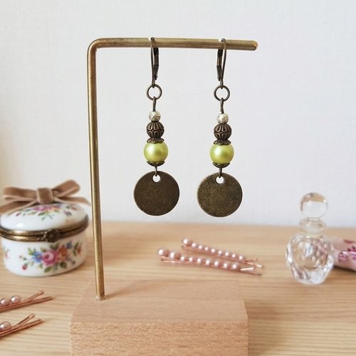 Boucles d'oreilles pendentif métal et perles en verre