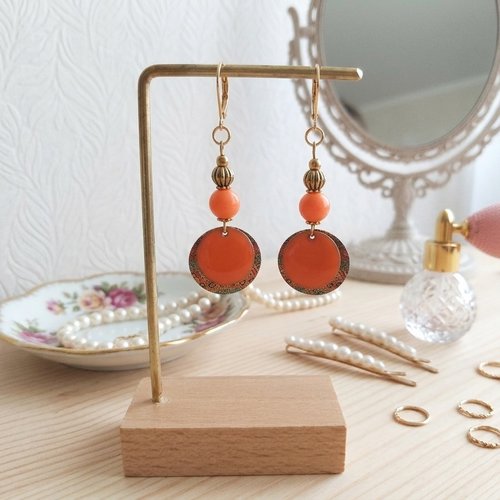 Boucles d'oreilles acier inoxydable doré et pendentif imprimé