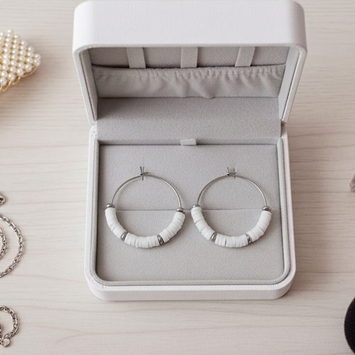 Boucles d'oreilles créoles acier inoxydable et perles heishi