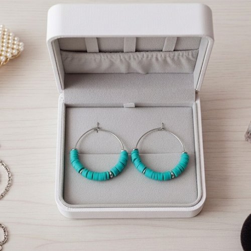 Boucles d'oreilles créoles acier inoxydable et perles heishi