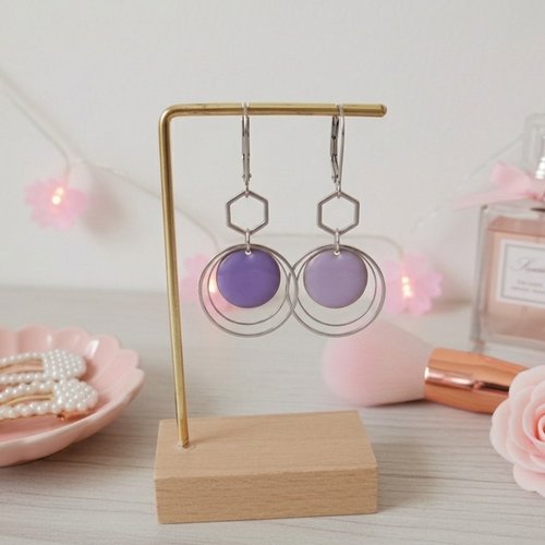 Boucles d'oreilles acier inoxydable anneaux et sequin émail