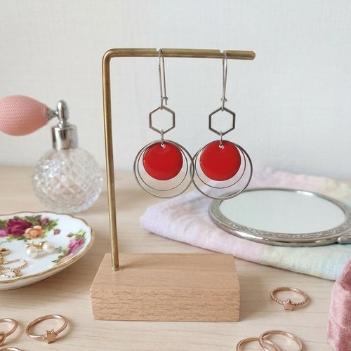 Boucles d'oreilles acier inoxydable anneaux et sequin émail