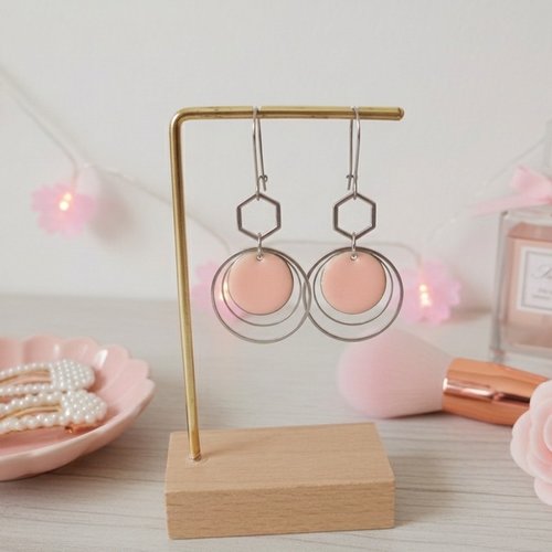 Boucles d'oreilles acier inoxydable anneaux et sequin émail